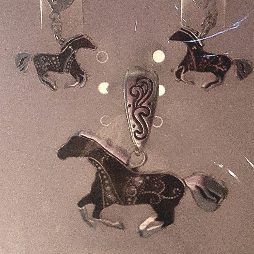 Horse Charm w/Matching Earrings - ICON Collection - Black & Silver - LEAD Safe